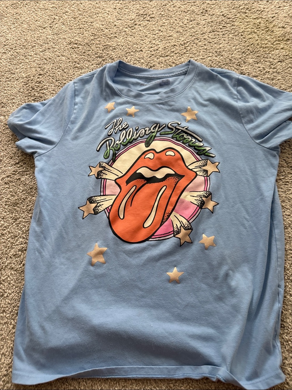 abercrombie kids Light Blue Rolling Stones Graphic Tee with Orange Tongue